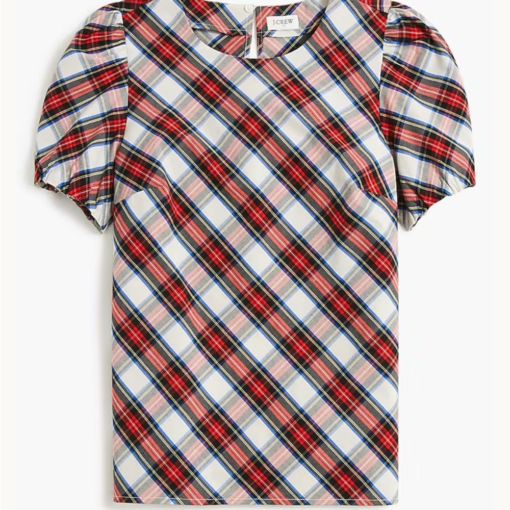 J. Crew Tartan Plaid Puff Sleeve Blouse